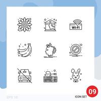 Outline Pack of 9 Universal Symbols of imaginative fruit hotel summer bananas Editable Vector Design Elements