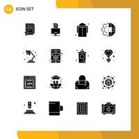 Pack of 16 creative Solid Glyphs of study production belt processing gear Editable Vector Design Elements