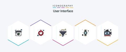 User Interface 25 FilledLine icon pack including . movie. filter. camera. time vector