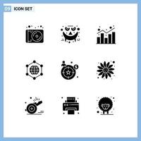 Pictogram Set of 9 Simple Solid Glyphs of customer internet analytics globe statistics Editable Vector Design Elements