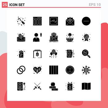 conjunto moderno de 25 pictogramas de glifos sólidos de eliminar elementos de diseño vectorial editables de saludo de correo de usuario de acción de gracias vector