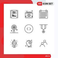 Universal Icon Symbols Group of 9 Modern Outlines of circle world saint research event Editable Vector Design Elements