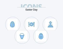 Easter Blue Icon Pack 5 Icon Design. cross. celebration. easter egg. easter. dinner vector