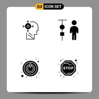Mobile Interface Solid Glyph Set of 4 Pictograms of mind power head corporate administration switch Editable Vector Design Elements