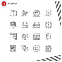 Group of 16 Outlines Signs and Symbols for network arrows space mail envelope Editable Vector Design Elements