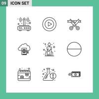 Pictogram Set of 9 Simple Outlines of china upload business folder cloud Editable Vector Design Elements