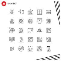 User Interface Pack of 25 Basic Lines of bed interior left house apartment Editable Vector Design Elements