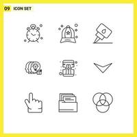 9 User Interface Outline Pack of modern Signs and Symbols of sharpener staff fashion transfer idea Editable Vector Design Elements