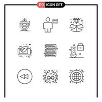 Modern Set of 9 Outlines Pictograph of database green debit ecology jewelry Editable Vector Design Elements