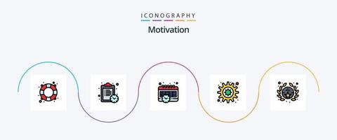 la línea de motivación llenó el paquete de iconos planos 5 que incluye. estrella. calendario. Insignia. entorno vector