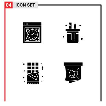 User Interface Pack of 4 Basic Solid Glyphs of computer pot watch holder fast food Editable Vector Design Elements