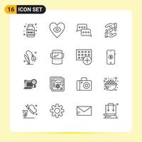 Mobile Interface Outline Set of 16 Pictograms of floral wedding communication heart love Editable Vector Design Elements