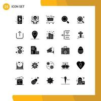 Set of 25 Vector Solid Glyphs on Grid for search magnifier document general commerce Editable Vector Design Elements