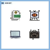 Set of 4 Modern UI Icons Symbols Signs for action television page game app Editable Vector Design Elements
