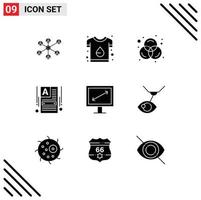 Modern Set of 9 Solid Glyphs Pictograph of diagonal web t making website rgb Editable Vector Design Elements