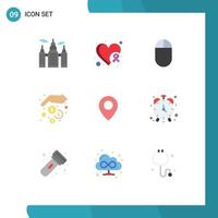 User Interface Pack of 9 Basic Flat Colors of clock map mouse location money saving Editable Vector Design Elements