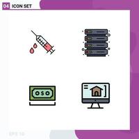 Pictogram Set of 4 Simple Filledline Flat Colors of dope payment drug server note Editable Vector Design Elements