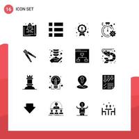 Pictogram Set of 16 Simple Solid Glyphs of quick clock layout business employee Editable Vector Design Elements