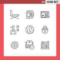 paquete de iconos de vector de stock de 9 signos y símbolos de línea para reparación hombre compartir configuración de avatar elementos de diseño de vector editables