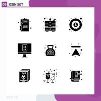 Editable Vector Line Pack of 9 Simple Solid Glyphs of money duty profit banking remote Editable Vector Design Elements