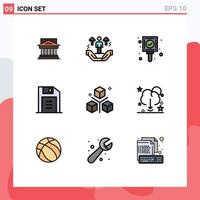 Set of 9 Commercial Filledline Flat Colors pack for floppy disk ok user mark arrow Editable Vector Design Elements