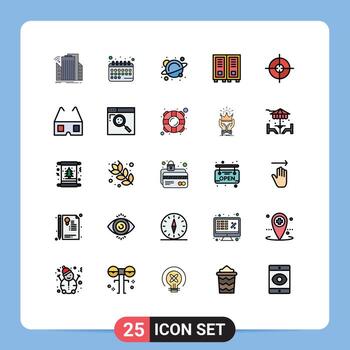 Paquete de color plano de línea llena de interfaz de usuario de 25 de signos y símbolos modernos de elementos de diseño de vector editables de espacio de biblioteca de horario de lectura de objetivo