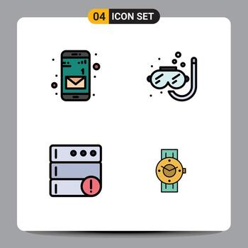 Filledline Flat Color Pack of 4 Universal Symbols of app server diving summer smart watch Editable Vector Design Elements