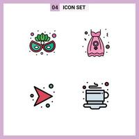 4 Universal Filledline Flat Color Signs Symbols of carnival mask network clothes women breakfast Editable Vector Design Elements