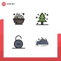 Mobile Interface Filledline Flat Color Set of 4 Pictograms of bowl lock stew event safety Editable Vector Design Elements