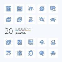 20 Seo  Web Blue Color icon Pack like seo analytics hosting bulb web vector