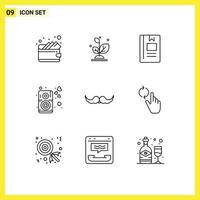 Pack of 9 creative Outlines of hipster speaker education music heart Editable Vector Design Elements