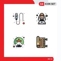 4 Thematic Vector Filledline Flat Colors and Editable Symbols of cable man wire man turban Editable Vector Design Elements