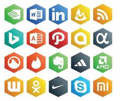 Paquete de 20 íconos de redes sociales que incluye nike wattpad google allo amd evernote vector