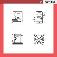 Pack of 4 Modern Filledline Flat Colors Signs and Symbols for Web Print Media such as creative fire mobile wallet emergency bulls eye Editable Vector Design Elements