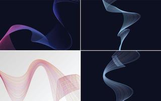 Set of 4 geometric wave pattern background Abstract waving line vector