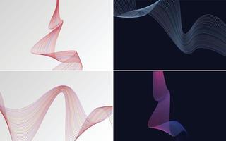 Set of 4 geometric wave pattern background Abstract waving line vector