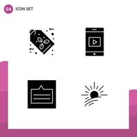 Pack of 4 Modern Solid Glyphs Signs and Symbols for Web Print Media such as eco links tag video wireframe Editable Vector Design Elements