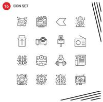 16 iconos creativos signos y símbolos modernos del dispositivo puntero deslizante gesto selva elementos de diseño vectorial editables vector