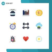 Set of 9 Modern UI Icons Symbols Signs for medical fitness coin dumbbell time Editable Vector Design Elements