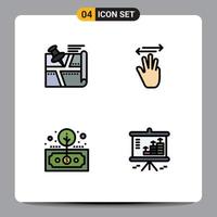 Modern Set of 4 Filledline Flat Colors Pictograph of location right pin hand cursor finance Editable Vector Design Elements