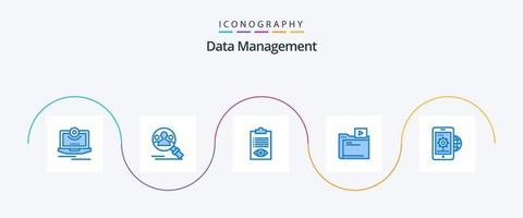 paquete de iconos azul 5 de gestión de datos que incluye medios. película. usuario. carpeta. línea vector