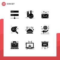 Set of 9 Commercial Solid Glyphs pack for bell magnifier flask leaf glass Editable Vector Design Elements