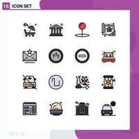 Mobile Interface Flat Color Filled Line Set of 16 Pictograms of email planning government design plan Editable Creative Vector Design Elements