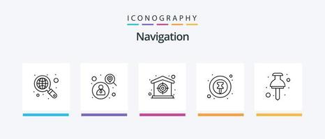 paquete de iconos de la línea de navegación 5 que incluye el signo. alfiler. expediente. localización. interfaz. diseño de iconos creativos vector