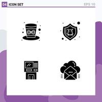 Modern Set of 4 Solid Glyphs Pictograph of celebration bankomat holiday security cashpoint Editable Vector Design Elements