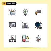 Mobile Interface Filledline Flat Color Set of 9 Pictograms of factory building business mom message Editable Vector Design Elements