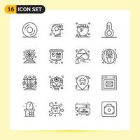 paquete de iconos de vector de stock de 16 signos y símbolos de línea para jugar elementos de diseño de vector editables de temperatura de rueda de caldero divertido