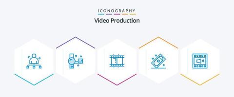 Video Production 25 Blue icon pack including theater tickets. movie raffle. recording. cinema tickets. video vector