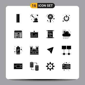 conjunto de pictogramas de 16 glifos sólidos simples de diseño web dulce interruptor en elementos de diseño vectorial editables vector