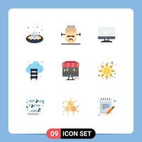 User Interface Pack of 9 Basic Flat Colors of online storage computer server pc Editable Vector Design Elements